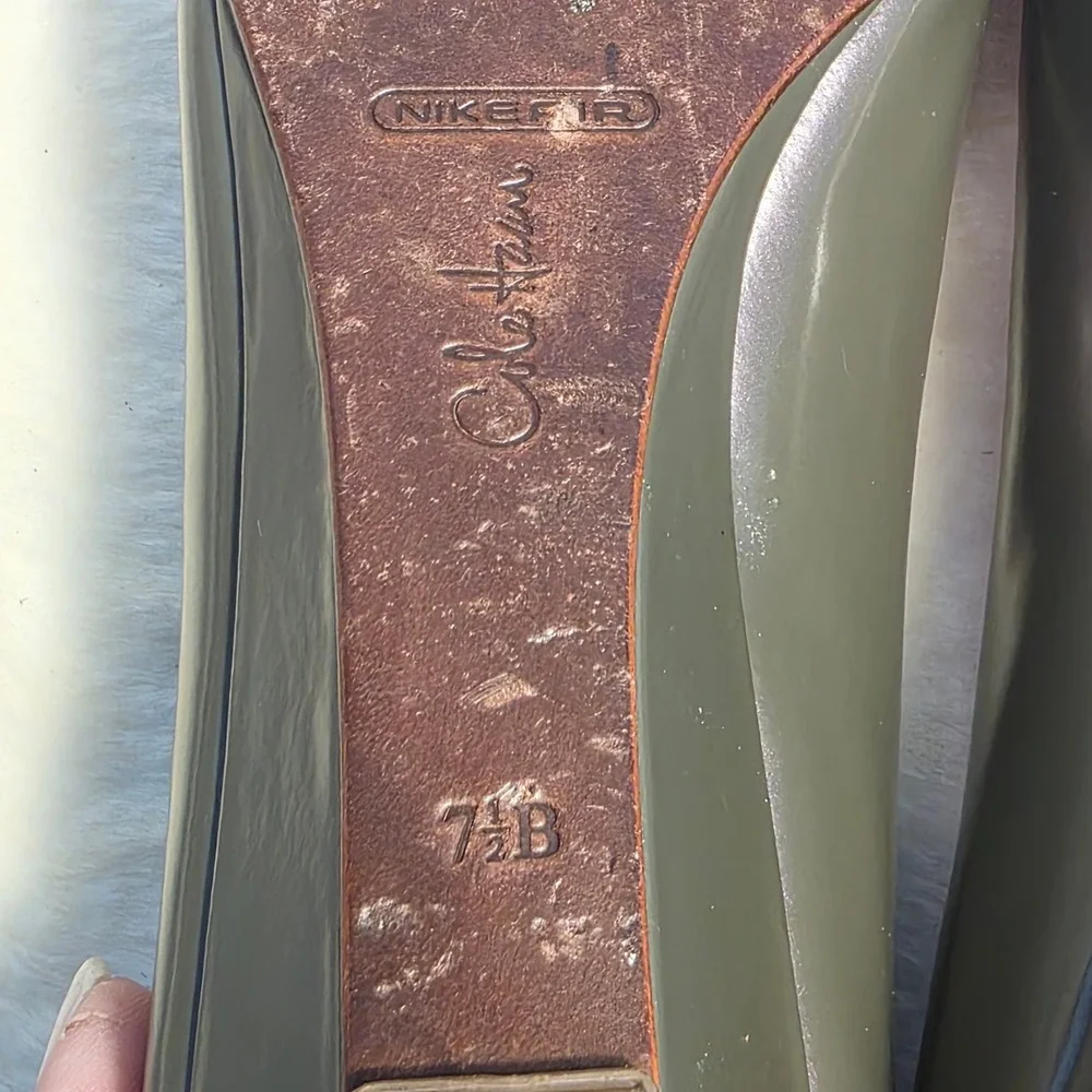 VTG Cole Haan NikeAir Peep Toe Micro Wedge Pumps Gray Patent Leather Women 7.5 B